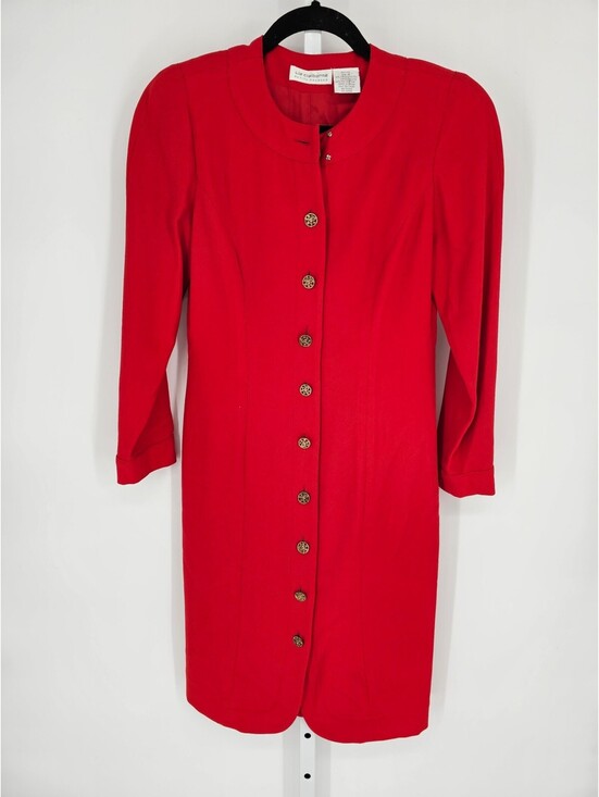 Liz Claiborne Dresses & Skirts - Liz Claiborne Women's Red Long Sleeve Button Front Midi Dress Size Petite 4